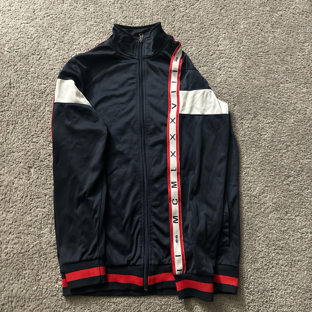 Men's Navy Track Jacket with Red and White Accents